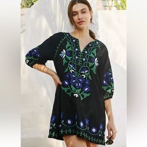 Roller Rabbit Lavandou Grace Floral Print Embroidered Long Sleeve Dress small E2